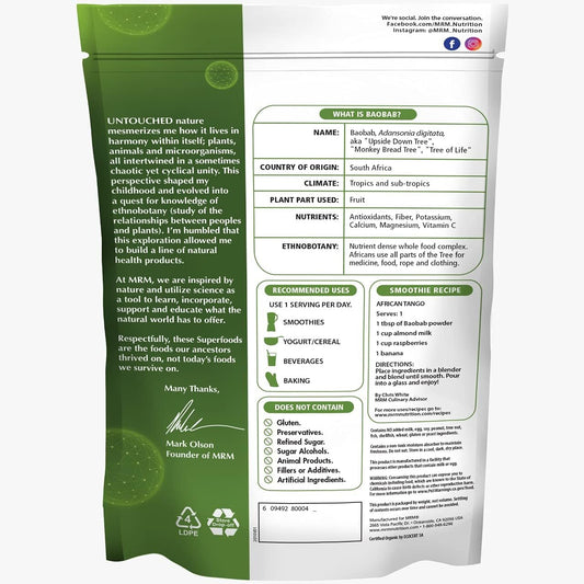 Mrm Nutrition Organic Baobab Powder | Superfoods | Digestive Health | Antioxidant | 40 Servings