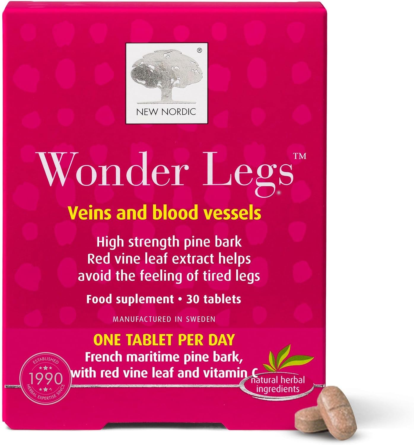 New Nordic Wonder Legs - High Strength Pine Bark Extract - Help Avoid Feeling Of Tired Legs - Helps Maintain Normal Circulation - 30 Tablets