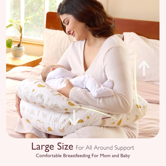 Momcozy Original Nursing Pillow And Positioner, Plus Size Breast Feeding Pillow For More Support For Mom And Baby Boy Or GirlBaby Essentials For Nursing Or Bottle Feeding And Removable Cotton Cover