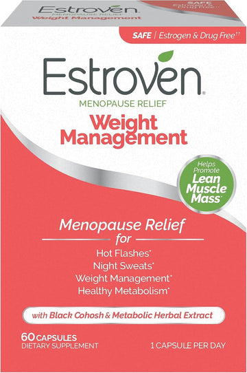 Estroven Weight Management For Menopause Relief - 60 Ct. - Clinically Proven Ingredients Help Manage Weight, Provide Night Sweats & Hot Flash Relief - Drug-Free & Gluten-Free