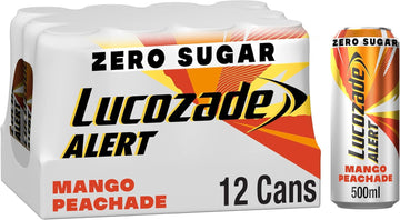 Lucozade Alertnenergy Drink Zero Sugar Mango Peachade 500Ml (Pack Of 12)