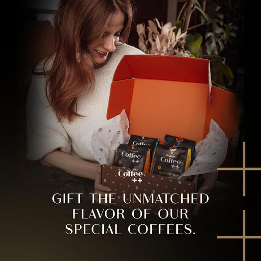 Coffee Plus Gift Set | Basket For Coffee Lovers | Gourmet Box Sampler | Medium Roast Ground Specialty Coffee | Variety Pack | Selection Of 4 Assorted Flavors X 8.8Oz | 2.2 Lbs