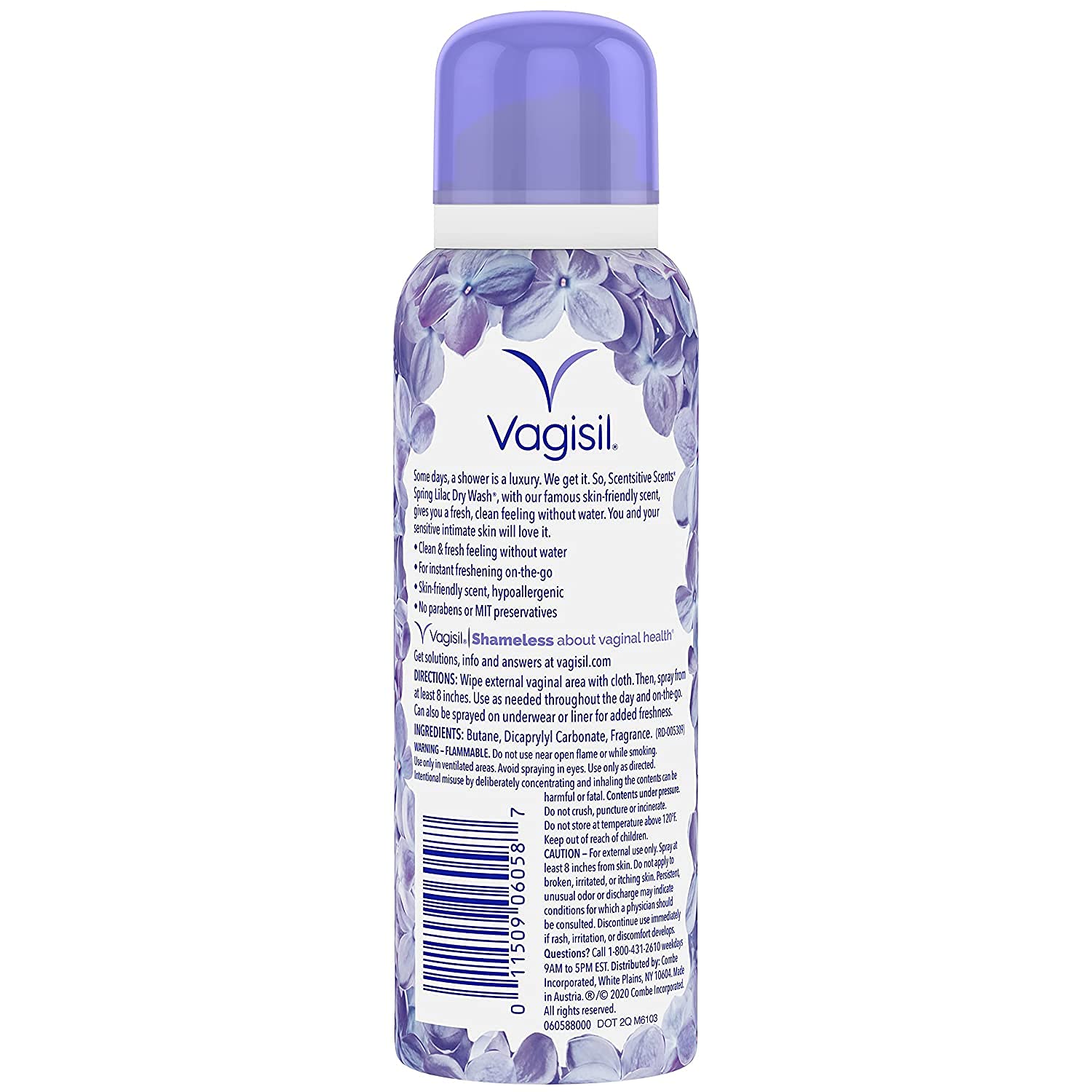 Vagisil Scentsitive Scents Feminine Dry Wash Deodorant Spray for Women, Gynecologist Tested, Paraben Free, Spring Lilac, 2.6 Ounce (Pack of 1) : Health & Household