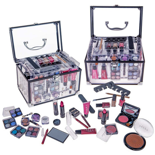 Shany Carry All Trunk Makeup Train Case With Re-Usable Aluminum Beauty Storage Organizer Case. Make Up Set With Eye Palettes, Blushes,Face Powders, Manicure, Pedicure And Cosmetics Brushes