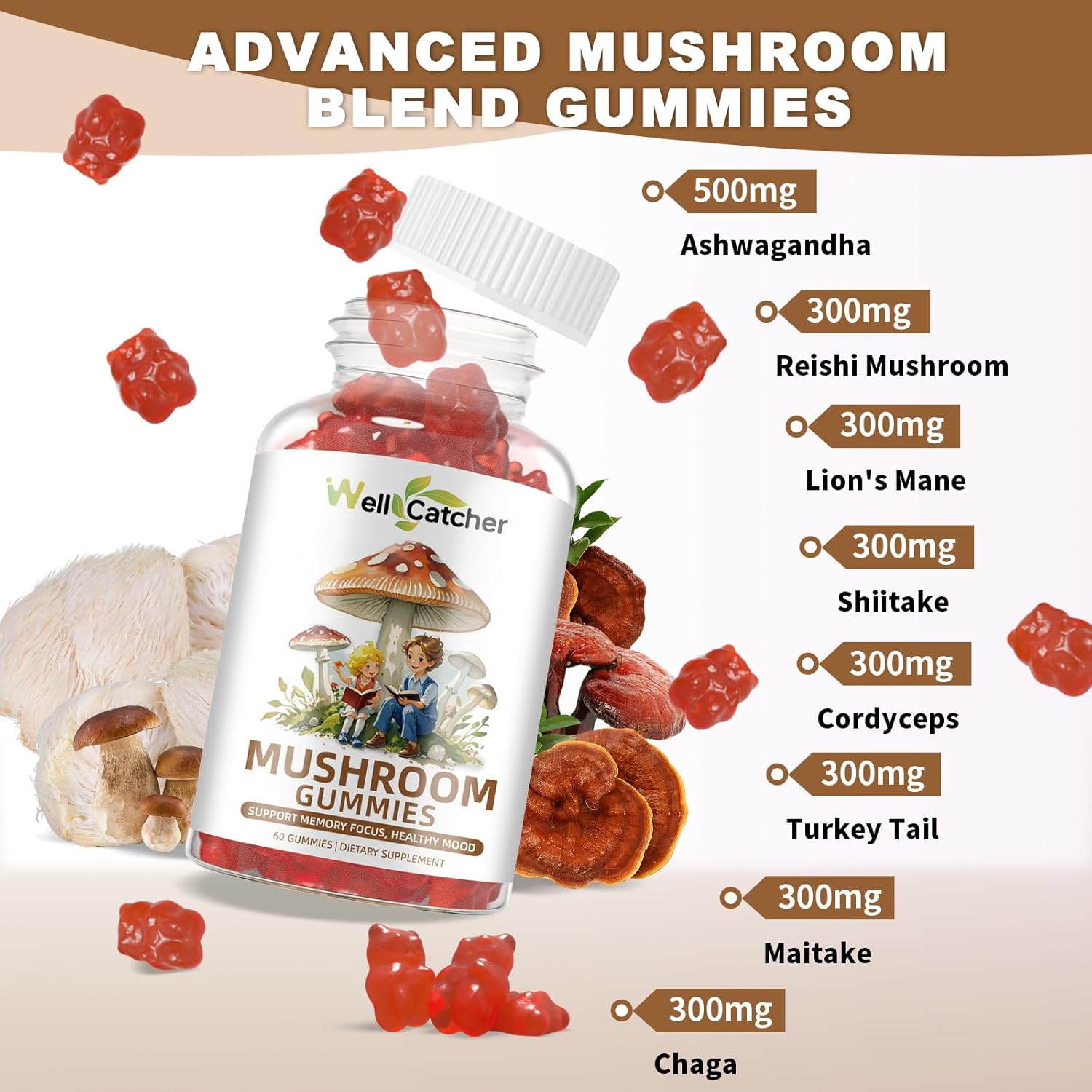 Buy Lion'S Mane Mushroom Gummies For Adults - Mushroom Complex Supplement Gummies For Kids Focus And Energy Sugar Free With Cordyceps Green Tea, Mood Gummies Organic Vegan Non Gmo Orange Flavor 60Ct On  Free Shipping On Qualified Orders