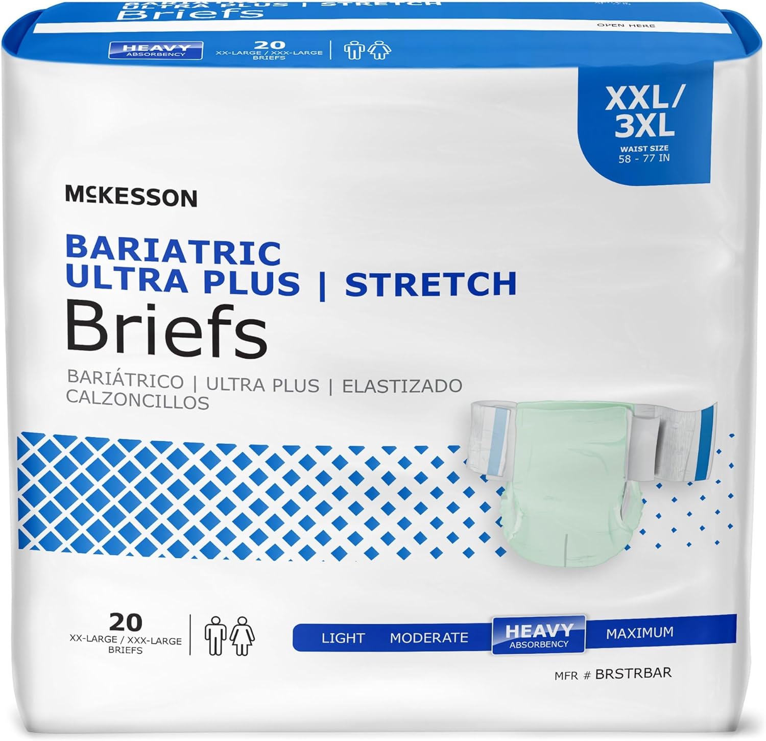 Mckesson Bariatric Ultra Plus Stretch Briefs, Incontinence, Adult Unisex, Heavy Absorbency, 2Xl / 3Xl, 20 Count, 4 Packs, 80 Total