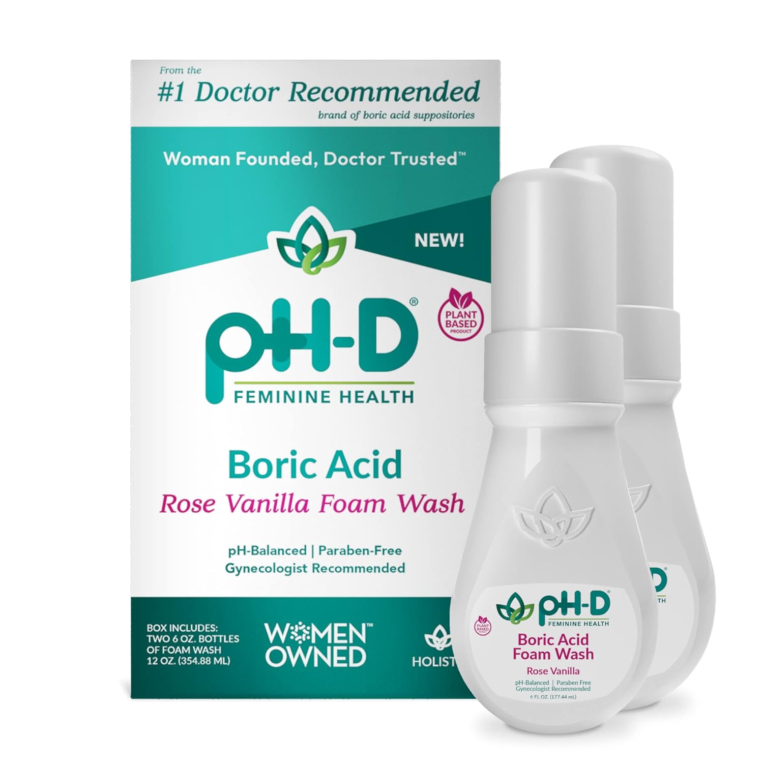 pH-D Feminine Health - Boric Acid Foam Wash - pH-Balanced, Paraben-Free, and Plant-based (Rose Vanilla, 6 Fl Oz (Pack of 2))