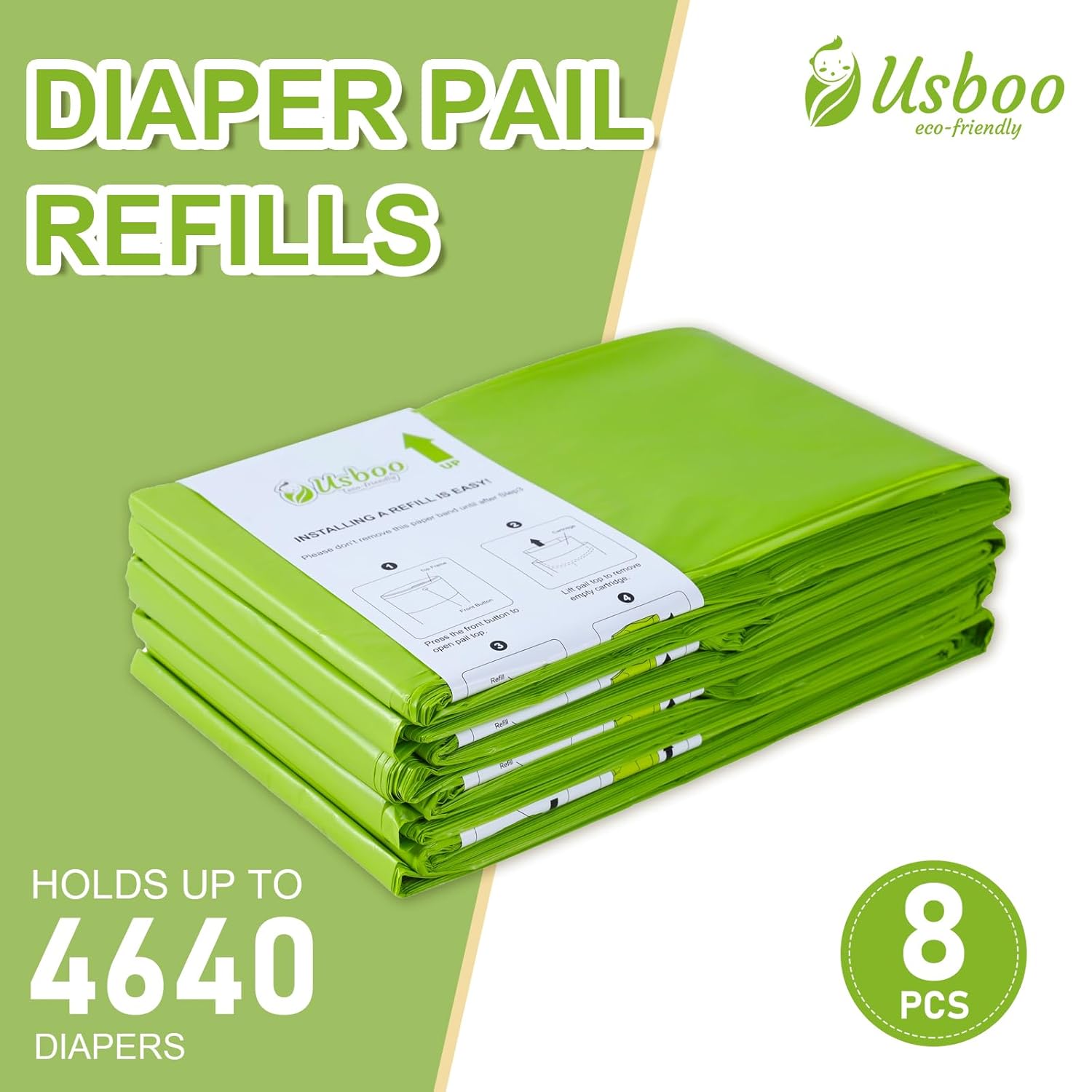 Refills Compatible With Dekor Plus Diaper Pail | 8 Pack | Disposable Diaper Pail Refill | Extra Thickness | Diaper Trash Bags | Cherry Blossom Scented | Holds Up To 4640 Diapers