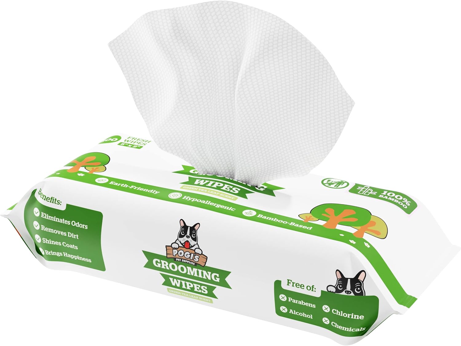 Pogi's Dog Grooming Wipes - 100 Dog Wipes for Cleaning and Deodorizing - Plant-Based, Hypoallergenic Pet Wipes for Dogs, Puppy Wipes - Quick Bath Dog Wipes for Paws, Butt, & Body - Green Tea Scented