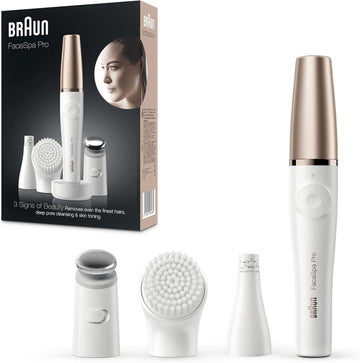 Braun Facespa Facial Epilator For Women, Hair Removal With Facial Cleansing Brush Head, Toning Head & Charger Stand, Wet & Dry, Se911, White/Bronze