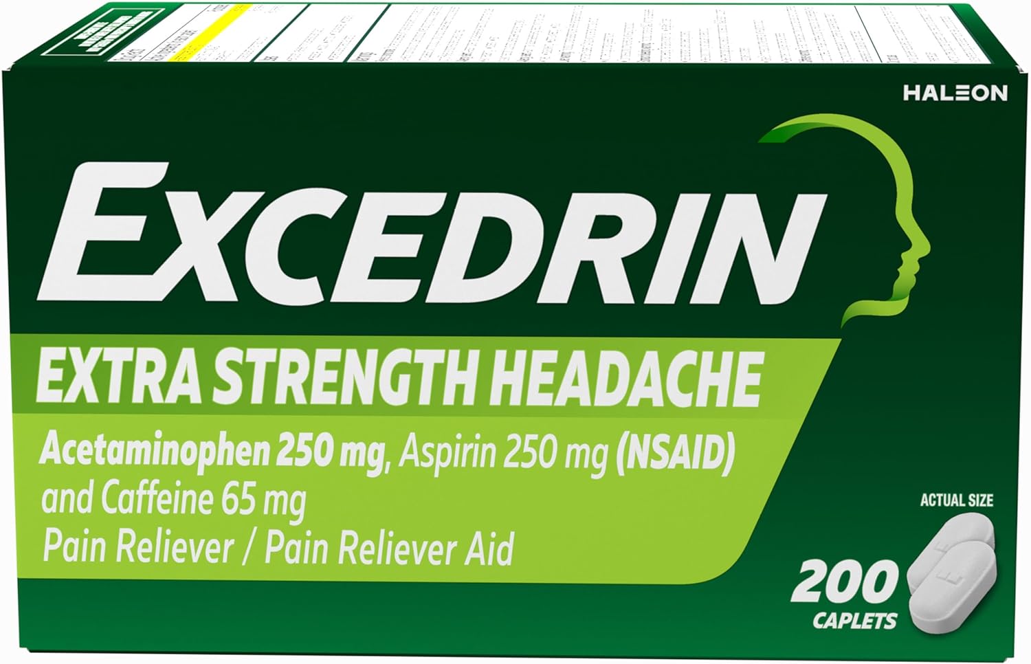 Excedrin Extra Strength Pain Relief Caplets – 200 Count | Fast Headache Relief with Acetaminophen, Aspirin & Caffeine