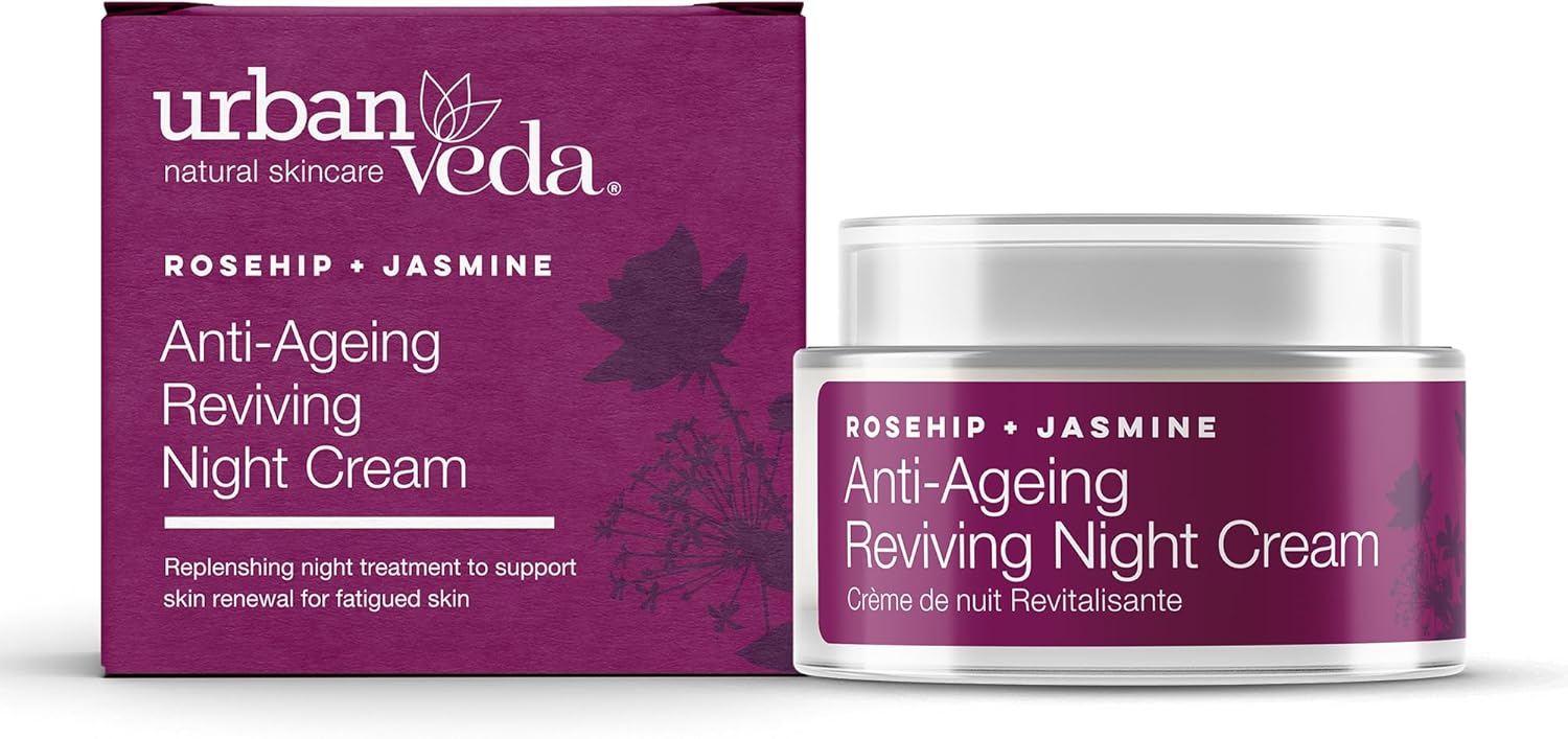 Urban Veda Reviving Night Cream | Vitamin A Retinol From Rosehip Oil & Pomegranate Extract| For Mature, Tired & Wrinkled Skin|Anti Aging | Collagen Face Cream For Women And Men | Vitamin C Glow| 50 Ml