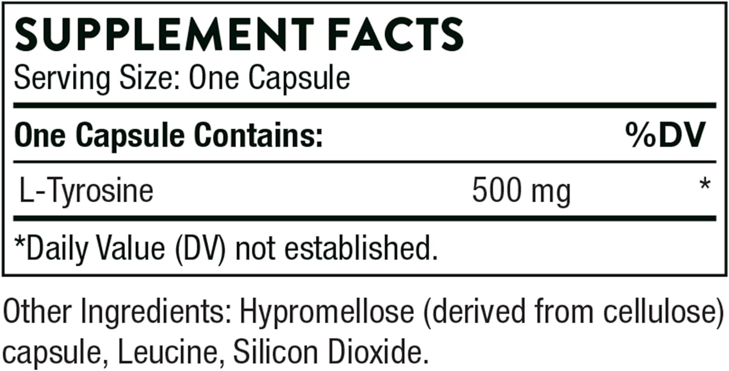 Thorne L-Tyrosine - Amino Acid Supplement to Support Production of Dopamine and Norepinephrine - 90 Capsules