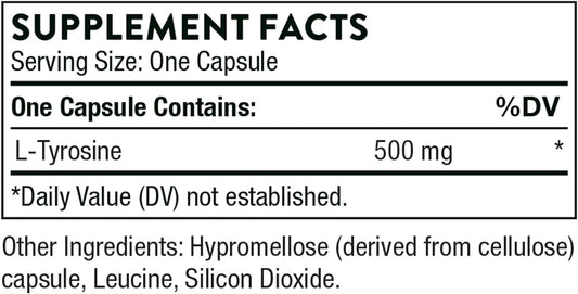 Thorne L-Tyrosine - Amino Acid Supplement to Support Production of Dopamine and Norepinephrine - 90 Capsules