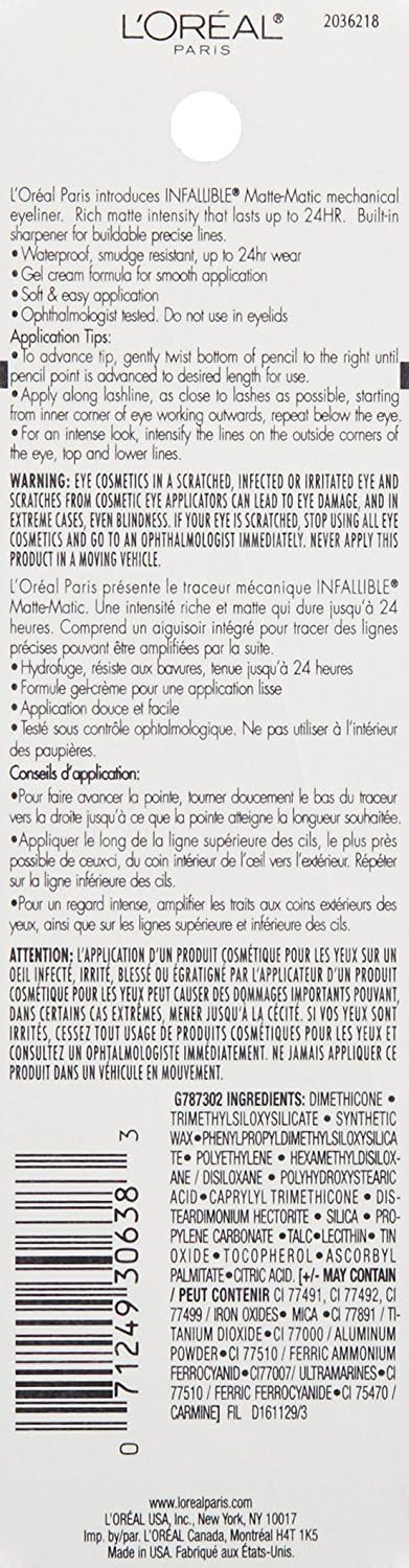 L'Oreal Paris Infallible Matte-Matic Mechanical Eyeliner, Deep Brown, 0.01 oz. : Beauty & Personal Care