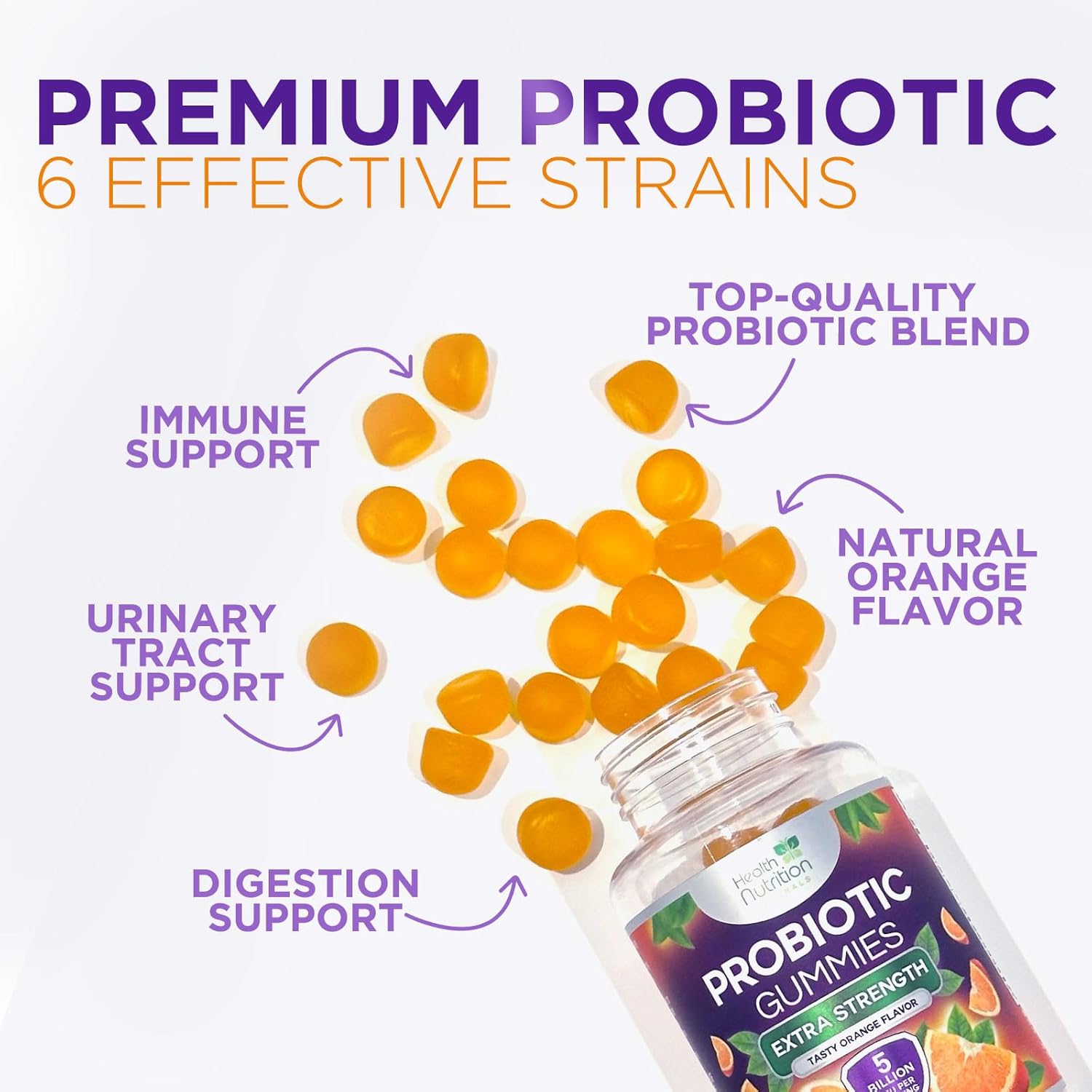 Probiotic Gummies For Women & Men - 5 Billion Cfus Gut Health Support Gummy, Daily Probiotics Supplement For Digestive Health Gummy, Probiotic Strains For Immune Support, Non-Gmo & Vegan - 60 Gummies : Health & Household
