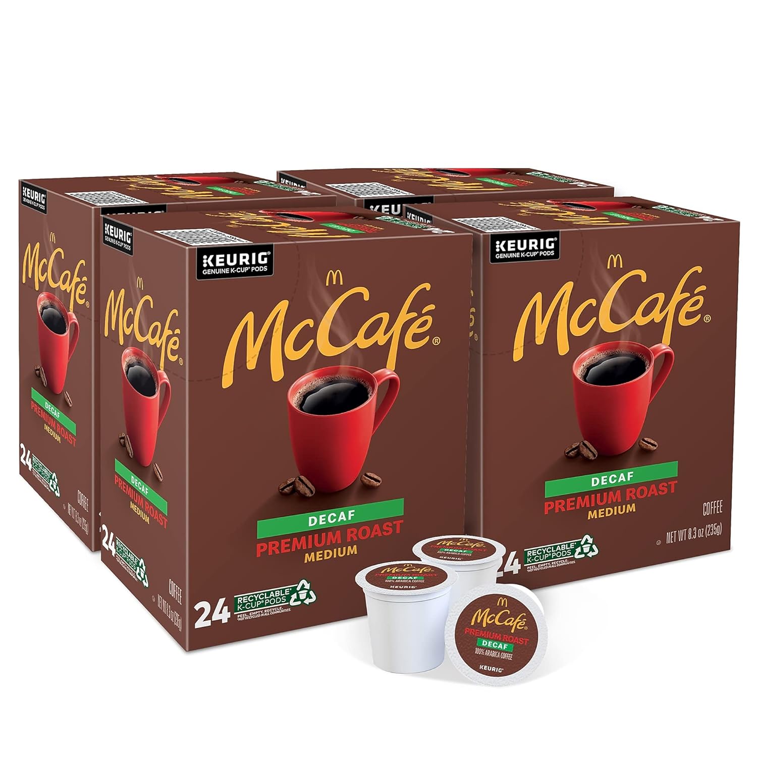 McCafe Premium Roast Decaf Coffee, Single Serve Keurig K-Cup Pods, Decaffeinated, 96 Count (4 Packs of 24)