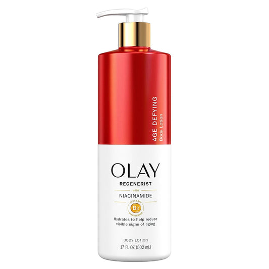 Olay Body Lotion For Women, Age Defying & Hydrating Dry Skin With Niacinamide 17 Fl Oz (Pack Of 4)