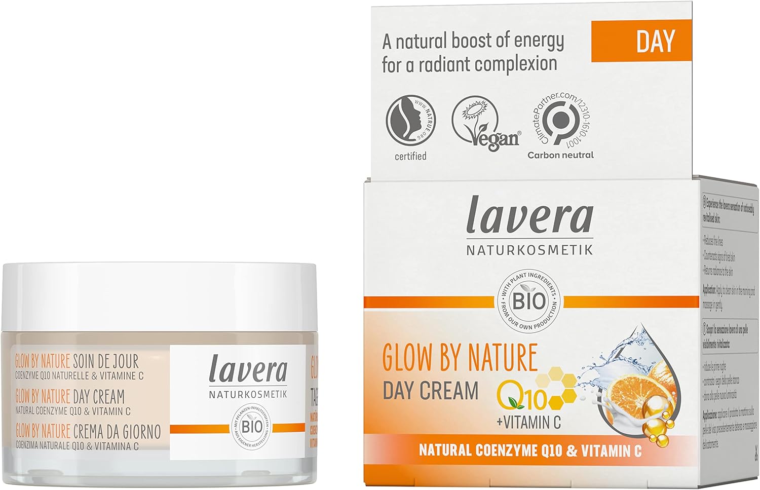 Lavera Glow By Nature Day Care - Face Cream With Q10 & Vitamin C For A Radiant Complexion - Moisturizing Facial Cream - Anti Aging Cream - Peta Certified - Vegan - Made In Germany - 1.7 Fl Oz