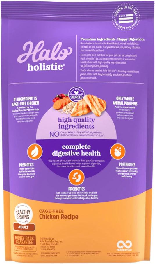 Halo Holistic Cat Food Dry, Cage-Free Chicken Recipe, Complete Digestive Health, Dry Cat Food Bag, Adult Formula, 10-Lb Bag