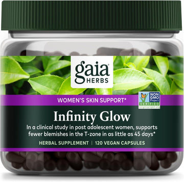 Gaia Herbs Infinity Glow - Women'S Skin Support Supplement - Skin Care For Women With Green Tea, Egcg, Reishi Mushroom, Pomanox Pomegranate & Spearmint - 120 Vegan Capsules (30-Day Supply)