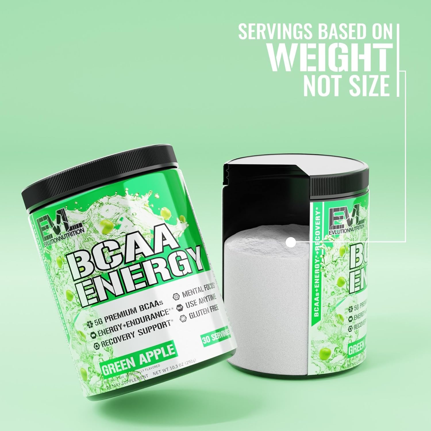 EVL BCAAs Amino Acids Powder - Rehydrating BCAA Powder Post Workout Recovery Drink with Natural Caffeine - BCAA Energy Pre Workout Powder for Muscle Recovery Lean Growth and Endurance - Green Apple : Health & Household