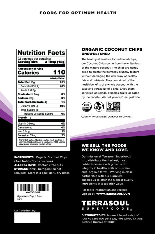 Terrasoul Superfoods Raw Coconut Chips (Organic), 12 Ounce (Pack of 2)