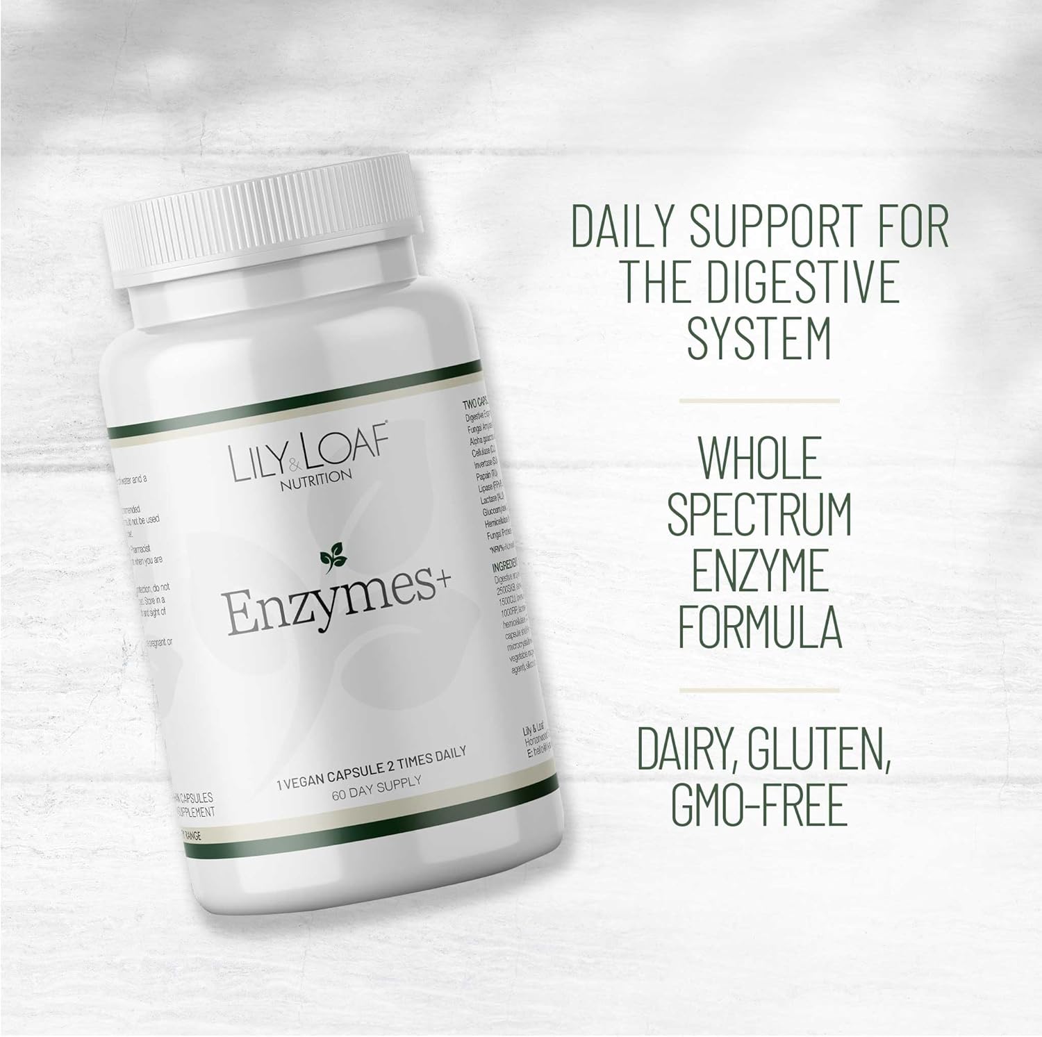 Lily & Loaf Enzymes+ – Full-Spectrum Digestive Enzyme Supplement | Supports Digestion Of Fats, Proteins & Carbohydrates | 90 Capsules | Non-Gmo & Gluten-Free