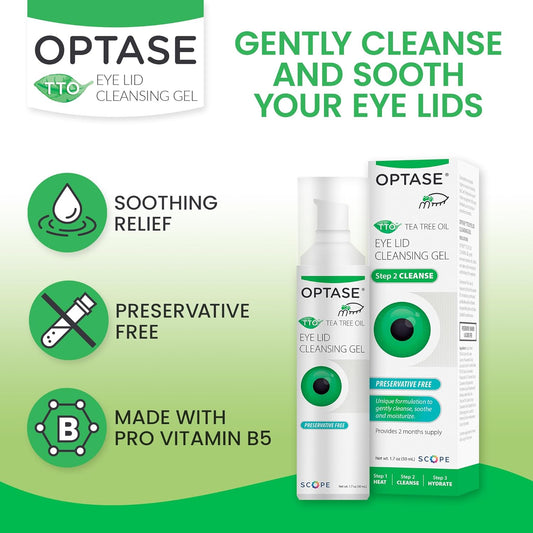 Optase Tto Eye Lid Cleansing Gel - Tea Tree Oil Eyelid Cleanser For Dry Eye Relief - Preservative Free, Natural Ingredients - Soothes Dry Eye And Eyelid Irritation - Made With Pro-Vitamin B5-1.7 Oz