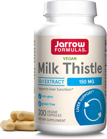 Jarrow Formulas Milk Thistle 150 Mg With 30:1 Standardized Silymarin Extract, Dietary Supplement For Liver Function Support, 200 Veggie Capsules, 66-200 Day Supply