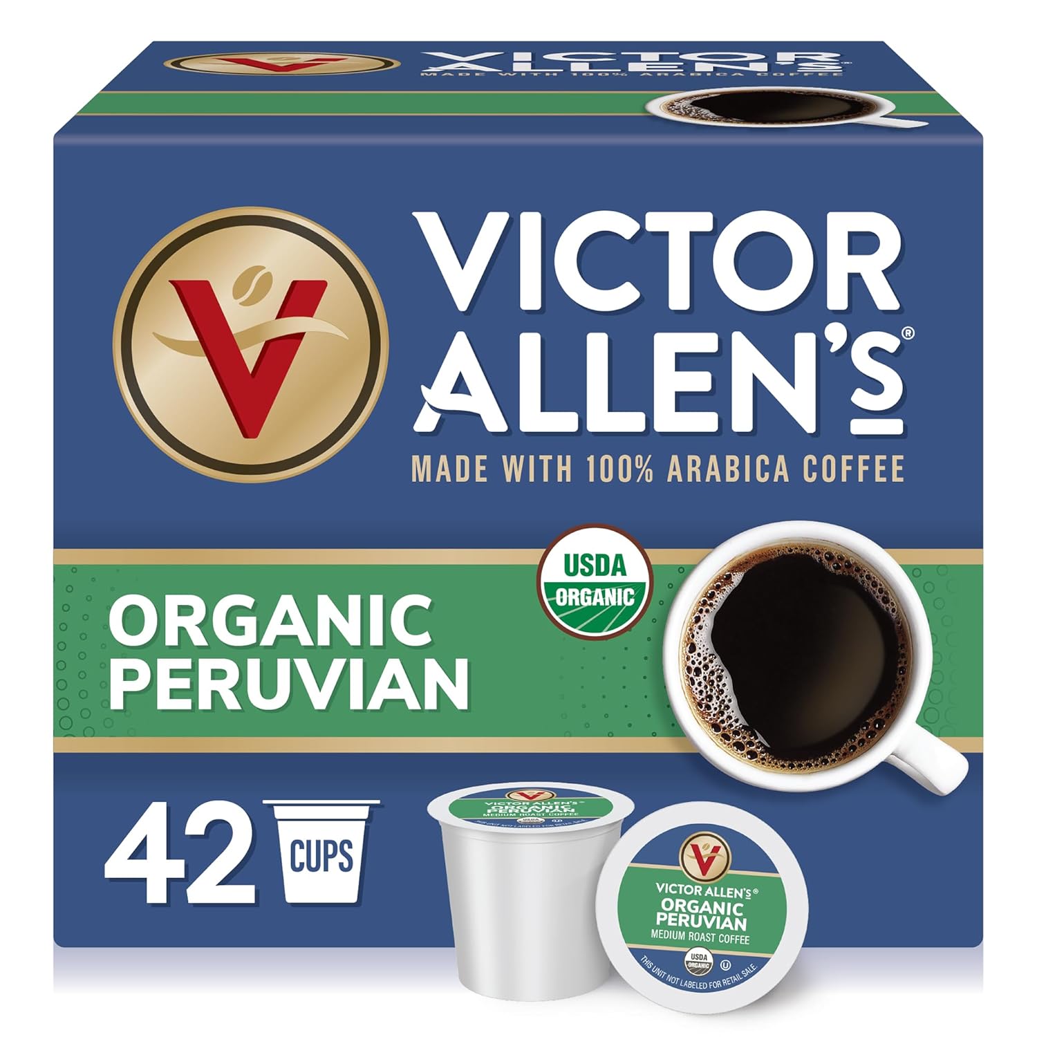 Victor Allen'S Coffee Organic Peruvian, Medium Roast, 42 Count, Single Serve Coffee Pods For Keurig K-Cup Brewers