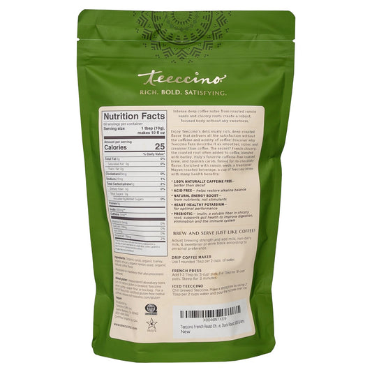 Teeccino French Roast Chicory Coffee Alternative - Ground Herbal Coffee That’S Prebiotic, Caffeine-Free & Acid Free, Dark Roast, 1.1 Pound