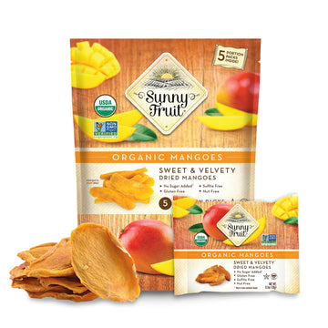 Sunny Fruit Soft Organic Dried Mangoes - 1 Bag (5 Individual Portion Packs) | Healthy, Convenient Snack Packs | Organic, Non-Gmo, Vegan, Halal, Kosher, No Preservatives, No Sugar Added