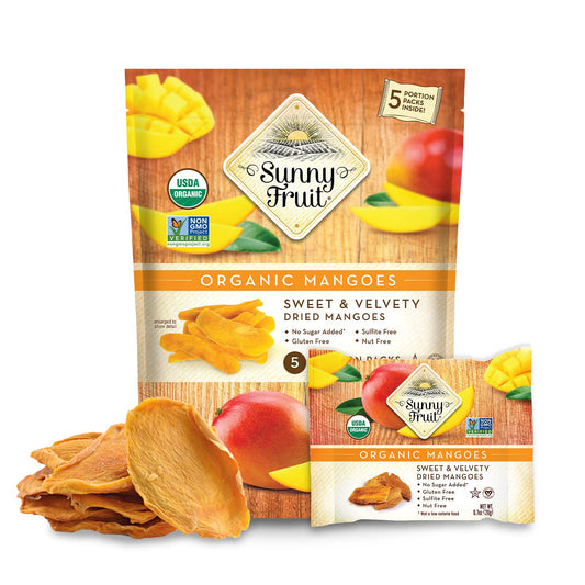 Sunny Fruit Soft Organic Dried Mangoes - 6 Bags (30 Individual Portion Packs) | Healthy, Convenient Snack Packs | Organic, Non-Gmo, Vegan, Halal, Kosher, No Preservatives, No Sugar Added