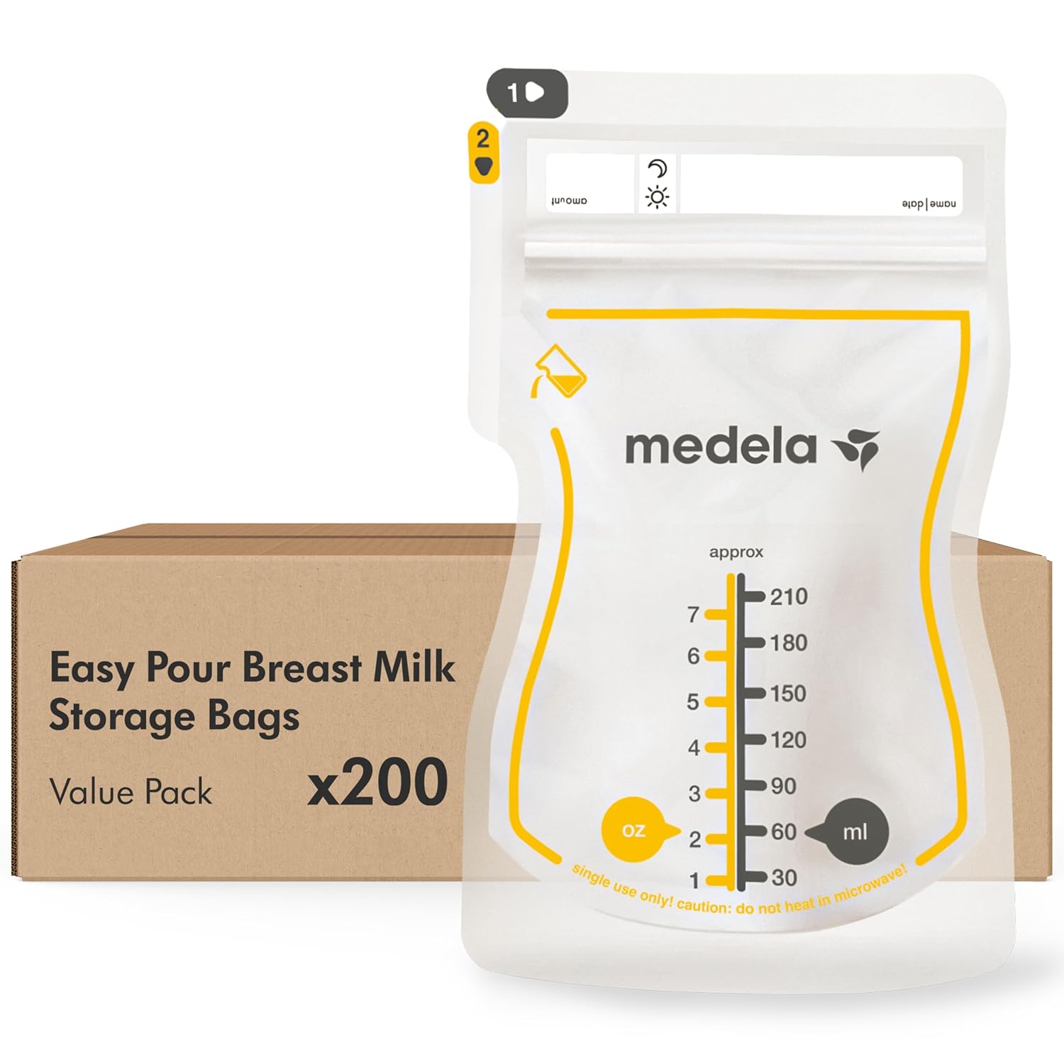Medela Easy Pour Breastmilk Storage Bags | 200 Count 210Ml | Disposable Leakproof Breast Milk Bags With Milk Protection | Recyclable & Bpa Free