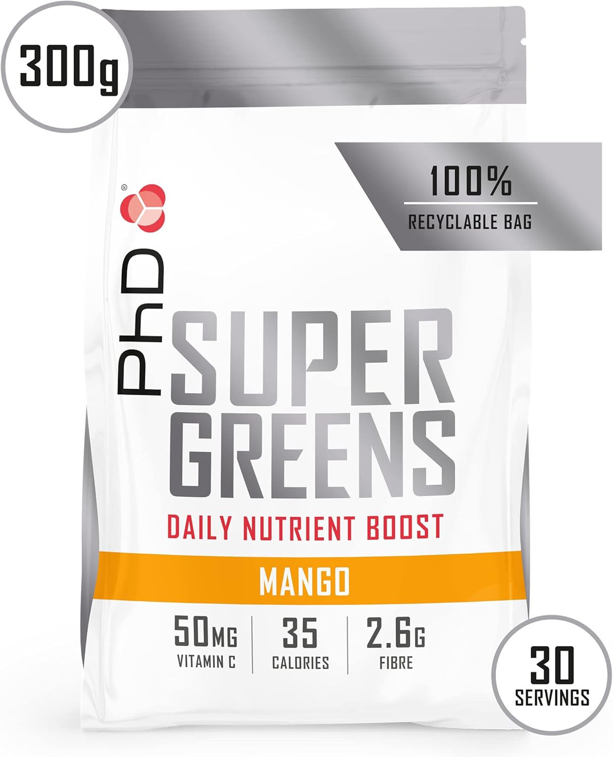 PhD Nutrition Super Greens Powder, Mango Flavour, High Fibre Low Sugar, Blend of 18 Nutrient Rich Fruits and Vegetables, 300 g : Amazon.co.uk: Health & Personal Care
