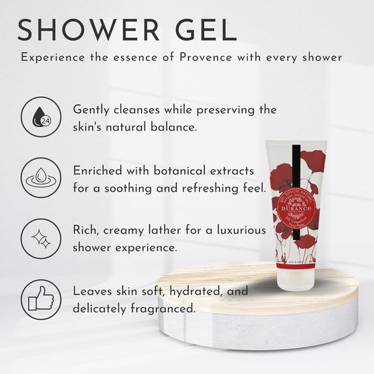 Durance Les Eternelles Natural Shower Gel For Women (200Ml) Pretty Poppy Fragrance - Women’S Body Wash | Nourishes, Gently Cleanses, Hydrates & Softens Skin