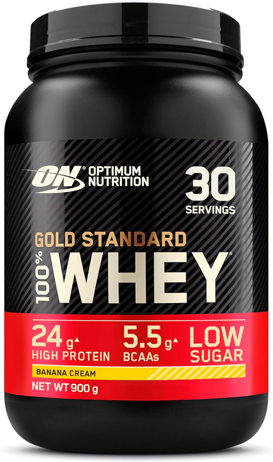 Optimum Nutrition Gold Standard 100% Whey Muscle Building And Recovery Protein Powder With Naturally Occurring Glutamine And Bcaa Amino Acids, Banana Cream Flavour, 30 Servings, 900 G