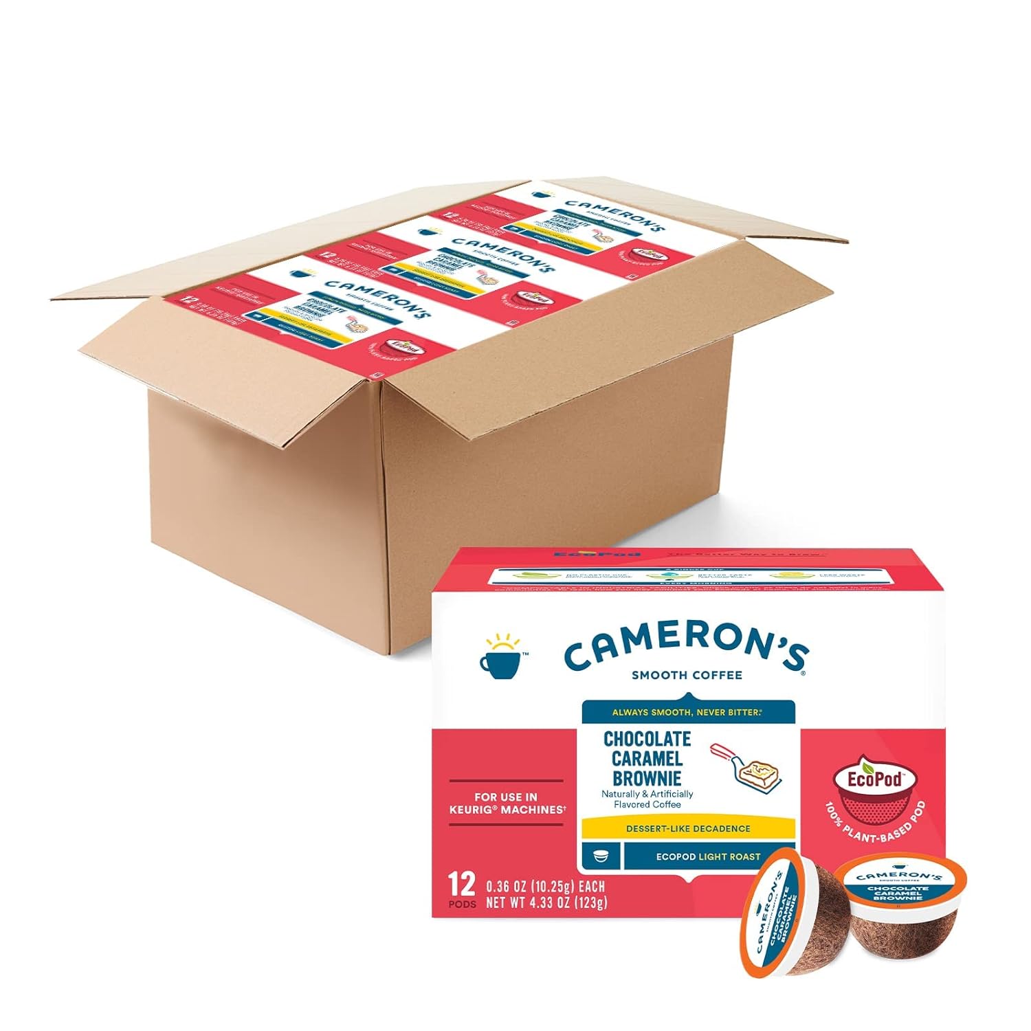 Cameron's Coffee Single Serve Pods, Flavored, Chocolate Caramel Brownie, 12 Count (Pack of 6)