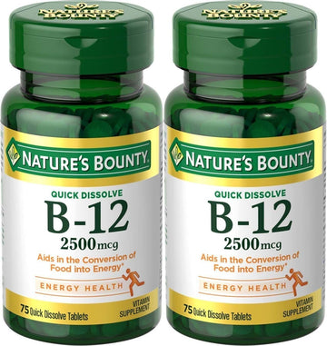 Natures Bounty Vitamin B-12, Quick Dissolve, 2500 Mcg, Natural Cherry Flavor 75 Ct (2 Pack)