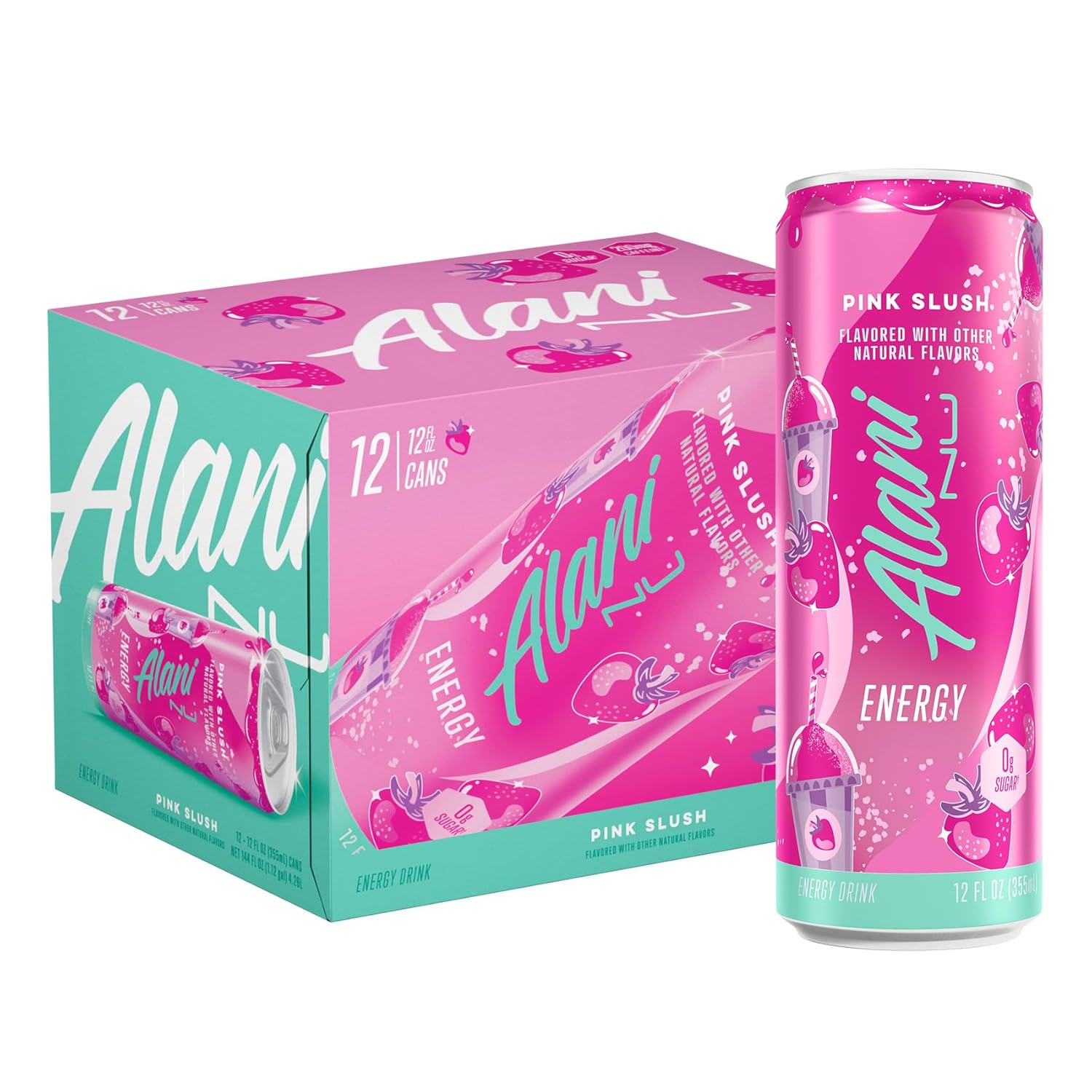 Alani Nu Pink Slush Sugar Free, Low Calorie Energy Drinks | 200Mg Caffeine | Paris Hilton X Alani Nu | Biotin B Vitamins | Zero Sugar | 5 Calories | 12 Fl Oz Cans (12 Pack)