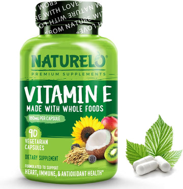 Naturelo Vitamin E - 180 Mg (300 Iu) Of Natural Mixed Tocopherols From Organic Whole Foods - Supplement For Healthy Skin, Hair, Nails, Immune & Eye Health - Non-Gmo, Soy Free - 90 Vegan Capsules