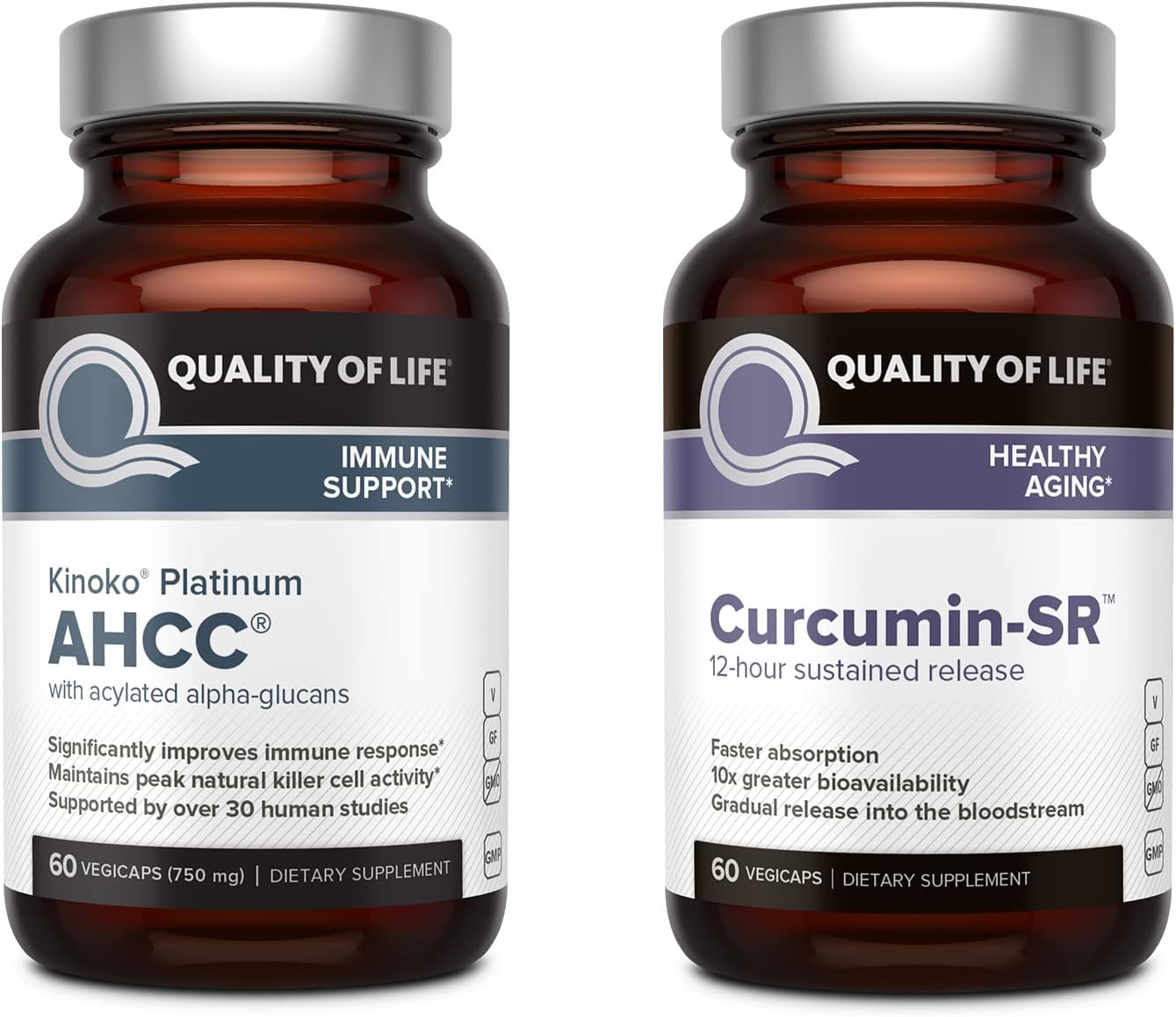 Quality of Life Immune Bundle - Fight Both with Kinoko Platinum AHCC Mushroom Extract and Microactive Curcumin SR