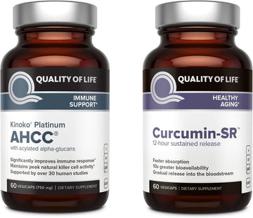 Quality of Life Immune Bundle - Fight Both with Kinoko Platinum AHCC Mushroom Extract and Microactive Curcumin SR