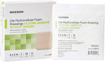 Mckesson Lite Hydrocellular Foam Dressings, Sterile, Silicone Adhesive Without Border, 4 In X 4 In, 10 Count, 1 Pack