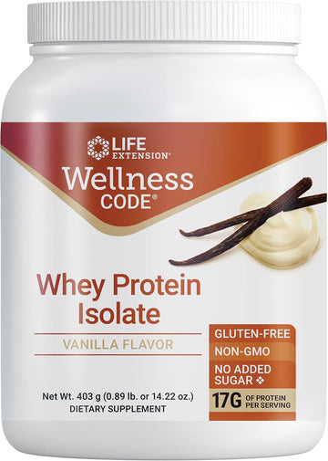 Life Extension Wellness Code Whey Protein Isolate – Vanilla Protein Powder For Muscle Growth & Immune Health - Fitness Supplements - Gluten-Free, Non-Gmo, Sugar Free – 14.2 (20 Servings)