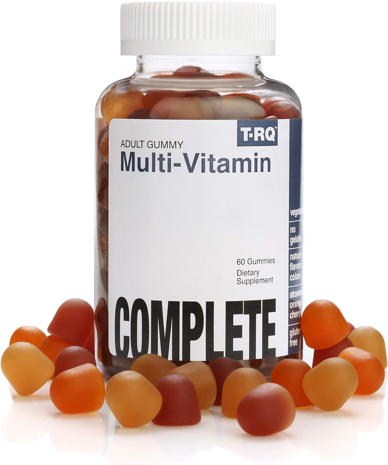 T.RQ Multi-Vitamin Gummy (Dietary Supplement), Natural Strawberry, Orange and Cherry, 60 Count