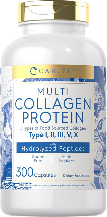 Carlyle Multi Collagen Protein Capsules 2000Mg | 300 Count | Type I, Ii, Iii, V, X | Collagen Peptide Pills | Keto & Paleo Friendly, Gluten Free Supplement