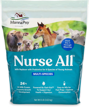 Manna Pro Nurse All Multi Species Milk Replacer With Probiotics | Helps Support Healthy Gut And Digestions| 8Lbs