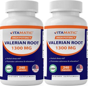 Vitamatic Valerian Root 1300 mg 240 Capsules - 4X Concentrated Extract (Pack of2)